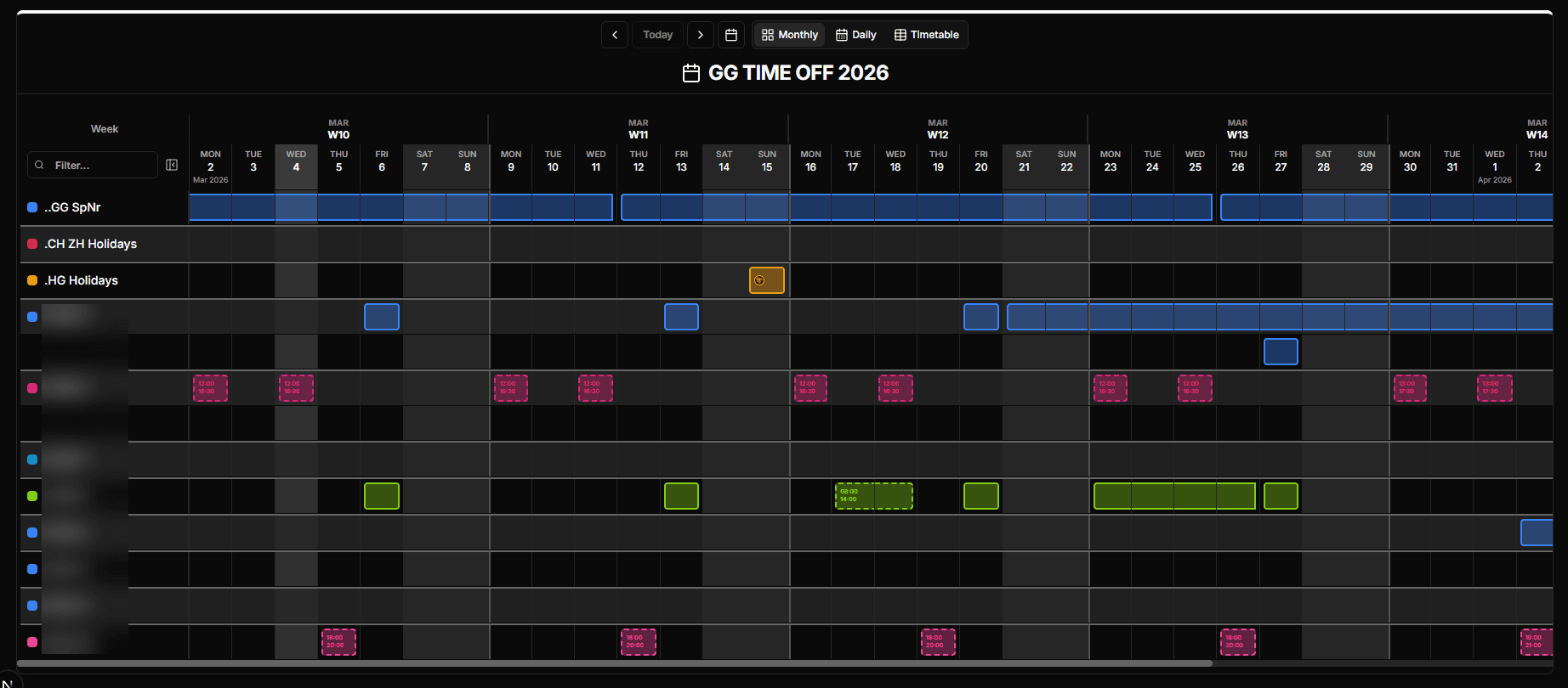 Kalensio Monthly View (Dark)